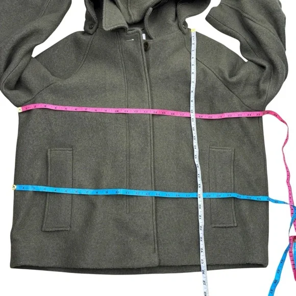 COS Hooded Boiled-Wool Coat Olive Green Size Large Minimalist Wool